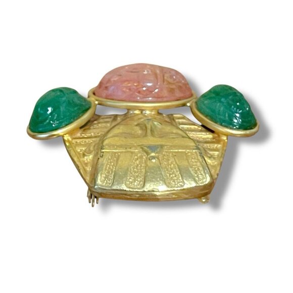 Vintage Alexis Kirk Egyptian Revival Brooch Unsigned Pharaoh Glass Scarab Pin - Picture 6 of 10